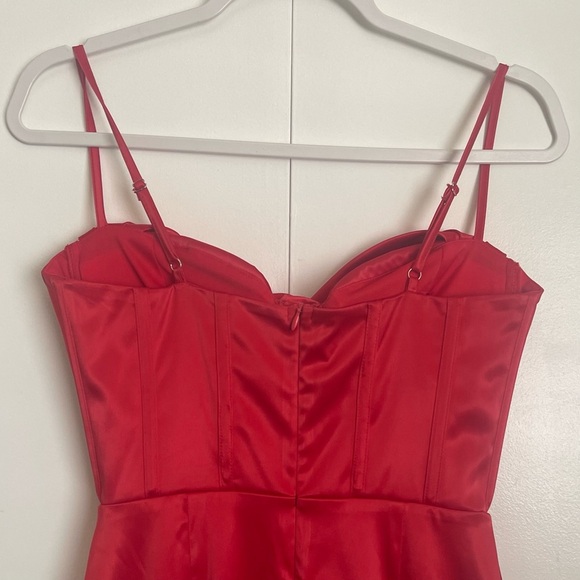 ❤️Parthea Boning Push Up Padded Corset Satin Red Dress - Picture 5 of 7